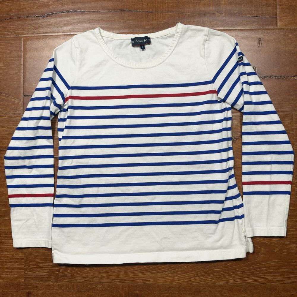Armor Lux T Shirt Womens 0 White Stripe Long Sleeve Cotton Nautical City France